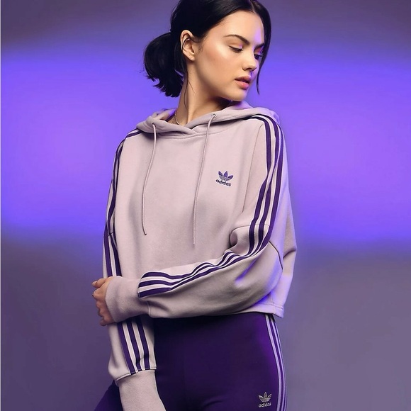 Adidas Three Stripe Cropped Hoodie Size Medium - Picture 1 of 7